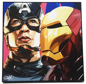 TRANH KHUNG GỖ CAPTAIN & IRON MAN